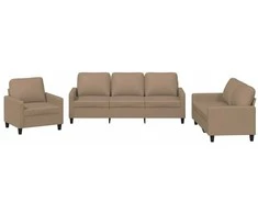 Sofa Sofos komplektas su pagalvėmis, 3 dalių, kapučino, dirbtinė oda