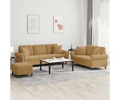 Sofa Sofos komplektas su pagalvėmis, 3 dalių, rudas, aksomas