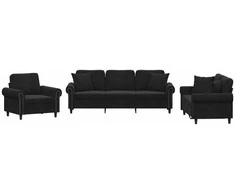 Sofa Sofos komplektas su pagalvėmis, 3 dalių, juodas, aksomas