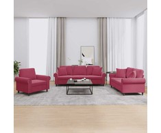 Sofa Sofos komplektas su pagalvėmis, 3 dalių, vyno, aksomas