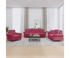 Sofa Sofos komplektas su pagalvėmis, 3 dalių, vyno, aksomas