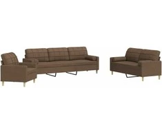 Sofa Sofos komplektas su pagalvėmis, 3 dalių, rudas, audinys