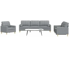Sofa Sofos komplektas su pagalvėmis, 3 dalių, pilkas, audinys