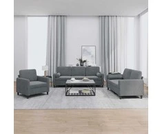 Sofa Sofos komplektas su pagalvėmis, 3 dalių, pilkas, aksomas