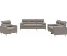 Sofa Sofos komplektas su pagalvėmis, 3 dalių, taupe, audinys