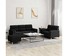 Sofa Sofos komplektas su pagalvėmis, 3 dalių, juodas, audinys