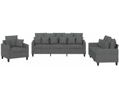 Sofa Sofos komplektas su pagalvėmis, 3 dalių, pilkas, audinys