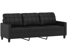 Sofa Sofos komplektas su pagalvėmis, 3 dalių, juodas, dirbtinė oda