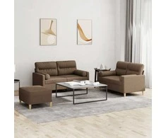 Sofa Sofos komplektas su pagalvėmis, 3 dalių, rudas, audinys