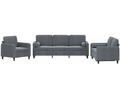 Sofa Sofos komplektas su pagalvėmis, 3 dalių, pilkas, aksomas