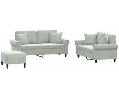 Sofa Sofos komplektas su pagalvėmis, 3 dalių, pilkas, aksomas