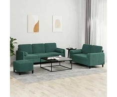 Sofa Sofos komplektas su pagalvėmis, 3 dalių, žalias, aksomas