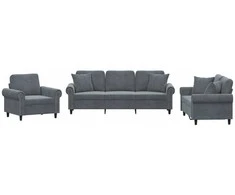 Sofa Sofos komplektas su pagalvėmis, 3 dalių, pilkas, aksomas