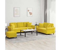 Sofa Sofos komplektas su pagalvėmis, 3 dalių, geltonas, aksomas