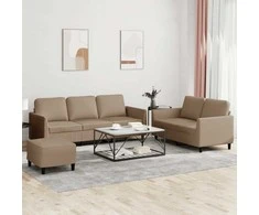 Sofa Sofos komplektas su pagalvėmis, 3 dalių, kapučino, dirbtinė oda
