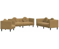 Sofa Sofos komplektas su pagalvėmis, 3 dalių, rudas, aksomas
