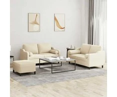 Sofa Sofos komplektas su pagalvėmis, 3 dalių, kreminis, audinys