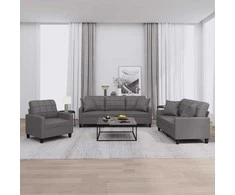 Sofa Sofos komplektas su pagalvėmis, 3 dalių, pilkas, dirbtinė oda
