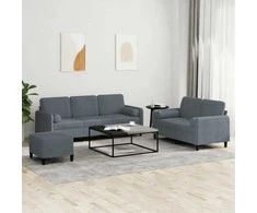 Sofa Sofos komplektas su pagalvėmis, 3 dalių, pilkas, aksomas