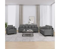 Sofa Sofos komplektas su pagalvėmis, 3 dalių, pilkas, audinys