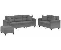 Sofa Sofos komplektas su pagalvėmis, 3 dalių, pilkas, audinys