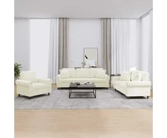 Sofa Sofos komplektas su pagalvėmis, 3 dalių, kreminis, aksomas