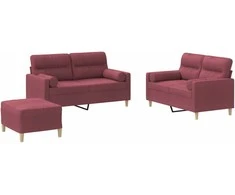 Sofa Sofos komplektas su pagalvėmis, 3 dalių, vyno, audinys