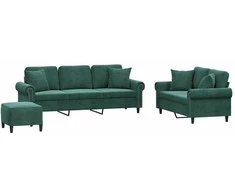 Sofa Sofos komplektas su pagalvėmis, 3 dalių, žalias, aksomas