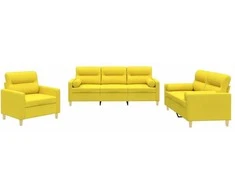 Sofa Sofos komplektas su pagalvėmis, 3 dalių, geltonas, audinys