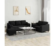 Sofa Sofos komplektas su pagalvėmis, 3 dalių, juodas, audinys