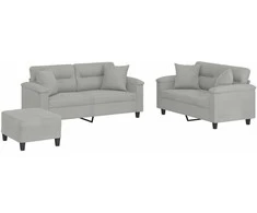 Sofa Sofos komplektas su pagalvėmis, 3 dalių, pilkas, audinys