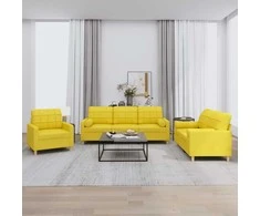 Sofa Sofos komplektas su pagalvėmis, 3 dalių, geltonas, audinys