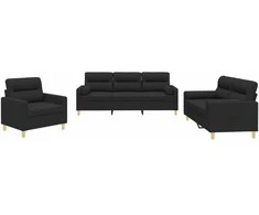 Sofa Sofos komplektas su pagalvėmis, 3 dalių, juodas, audinys