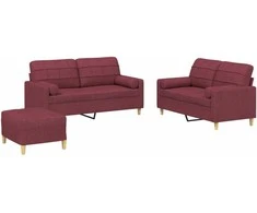 Sofa Sofos komplektas su pagalvėmis, 3 dalių, vyno, audinys