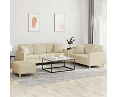Sofa Sofos komplektas su pagalvėmis, 3 dalių, kreminis, audinys