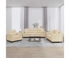 Sofa Sofos komplektas su pagalvėmis, 3 dalių, kreminis, audinys