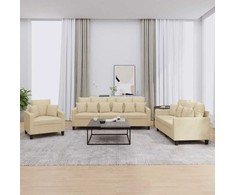 Sofa Sofos komplektas su pagalvėmis, 3 dalių, kreminis, audinys