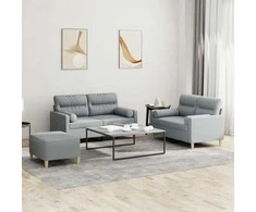 Sofa Sofos komplektas su pagalvėmis, 3 dalių, pilkas, audinys