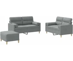 Sofa Sofos komplektas su pagalvėmis, 3 dalių, pilkas, audinys