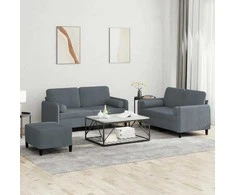 Sofa Sofos komplektas su pagalvėmis, 3 dalių, pilkas, aksomas