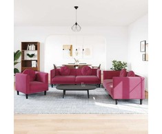 Sofa Sofos komplektas su pagalvėmis, 3 dalių, vyno, aksomas