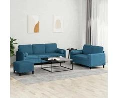 Sofa Sofos komplektas su pagalvėmis, 3 dalių, mėlynas, aksomas