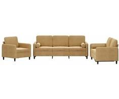 Sofa Sofos komplektas su pagalvėmis, 3 dalių, rudas, aksomas