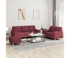 Sofa Sofos komplektas su pagalvėmis, 3 dalių, vyno, audinys