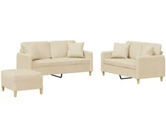 Sofa Sofos komplektas su pagalvėmis, 3 dalių, kreminis, audinys