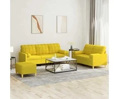 Sofa Sofos komplektas su pagalvėmis, 3 dalių, geltonas, audinys