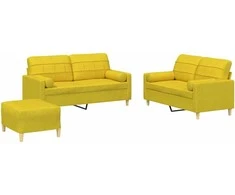 Sofa Sofos komplektas su pagalvėmis, 3 dalių, geltonas, audinys