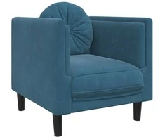 Sofa Sofos komplektas su pagalvėmis, 3 dalių, mėlynas, aksomas