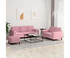 Sofa Sofos komplektas su pagalvėmis, 3 dalių, rožinis, aksomas