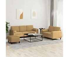 Sofa Sofos komplektas su pagalvėmis, 3 dalių, rudas, aksomas